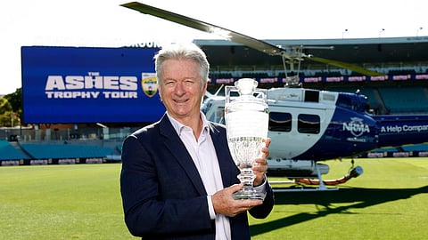 Steve Waugh with the Ashes trophy