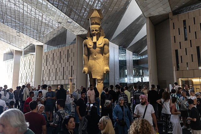 A statue of Ramses II in the entrance hall of the newly opened Grand Egyptian Museum (GEM) in Giza, Egypt.