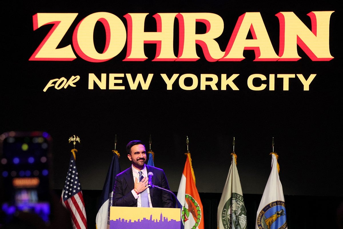 New York City Democratic mayoral candidate Zohran Mamdani delivers remarks at his election night watch party at the Brooklyn Paramount on November 4, 2025 in the Brooklyn borough of New York City.