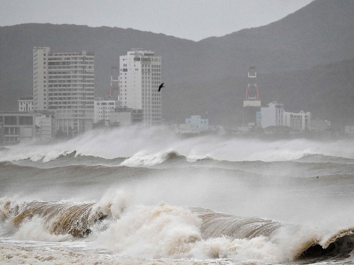 Waves crash onto Quy Nhon beach ahead of the arrival of Typhoon Kalmaegi in Gia Lai province in central Vietnam.