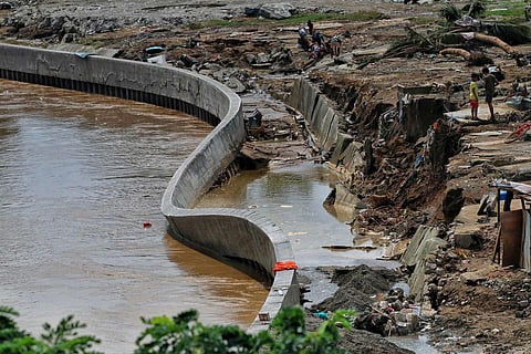 Photo shows a flood control wall in Mohon, Talisay City, Cebu, following Typhoon Tino (Kalmaegi) which brought torrential rains and triggered widespread devastation, as posted by local news outlet The Freeman on X. 