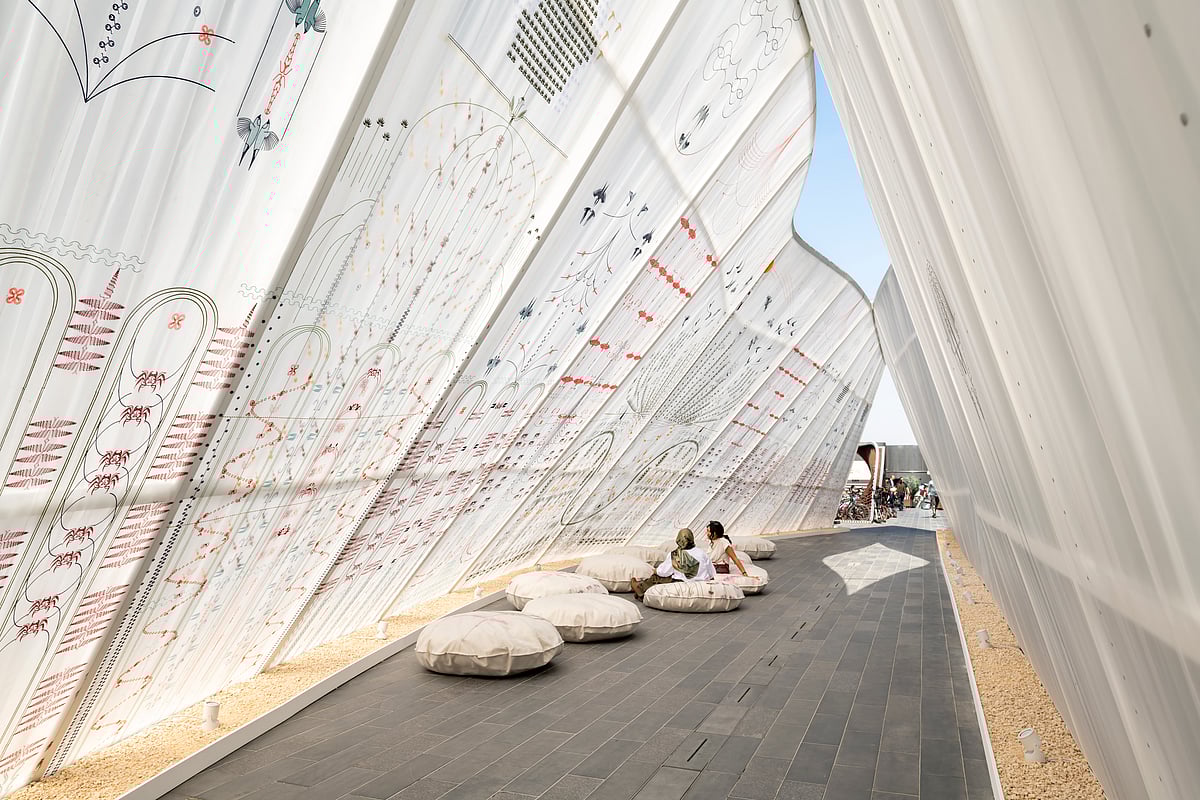 Adwab winning installation founded by architects Latifa Alkhayat and Maryam Aljomairi, Bahrain-based studio Maraj presents 'Stories of the Isle and the Inlet', exploring Nabih Saleh’s ecological and cultural narratives through architecture and design.