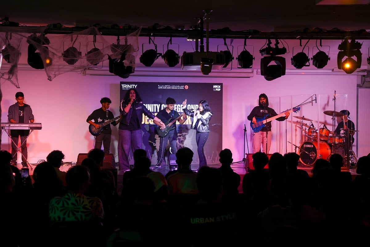 A school band performs at the event at GEMS Our Own Indian School in Dubai.