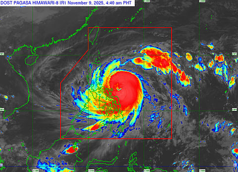 Typhoon Uwan's location as of 4.40am, Nov. 9, 2025. Known internationally as Fiung Wong, the system has undergone what weathermen called "rapid intensification".