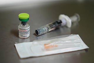 A vial of the measles, mumps and rubella (MMR) vaccine is pictured at International Community Health Services, Wednesday, Sept. 10, 2025, in Seattle. 