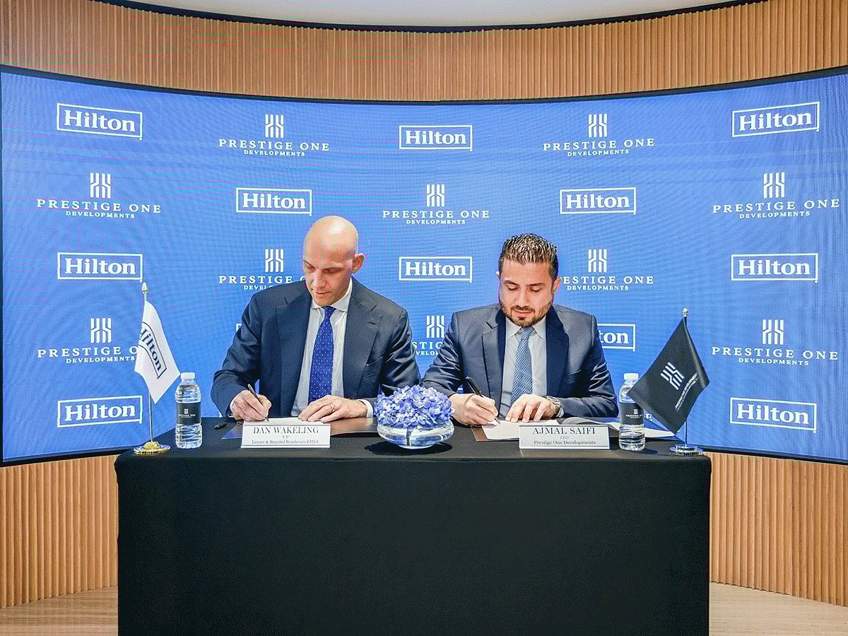 Daniel Wakeling, Vice President Development Luxury & Residential, EMEA of Hilton and Ajmal Saifi, CEO of Prestige One Developments