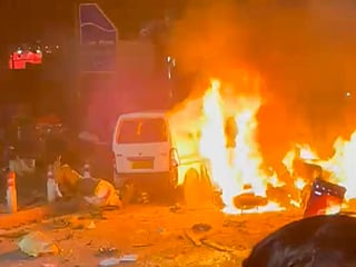A car bursts into flames near Lal Quila Metro Station, close to Delhi’s Red Fort, after a blast-like sound. 
