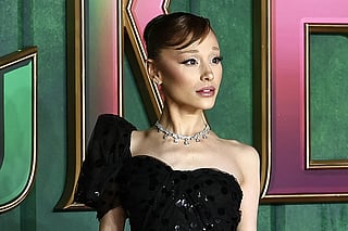 US actor Ariana Grande poses on the red carpet upon arrival for the European premiere of the film "Wicked: For Good" in central London on November 10, 2025.