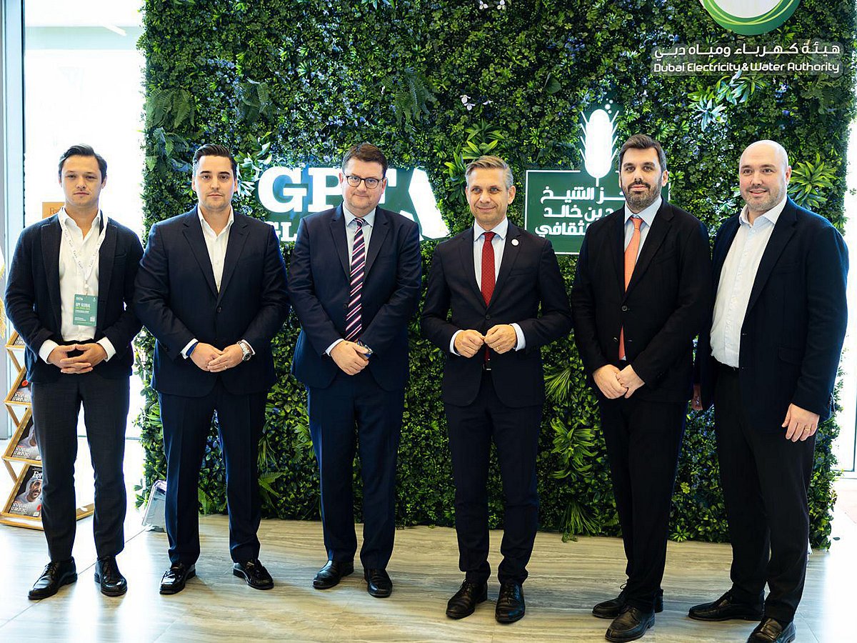 Dr. Wolfgang Hattmannsdorfer, Federal Minister for Economy, Energy & Tourism of Austria, stands alongside Etienne Berchtold, Ambassador of Austria to the United Arab Emirates, and the Co-Founders of GPF Global Abu Dhabi — Daniel Gros, Aleksander Gros, Jakob Zenz, and Paul Nimmerfall — at the inaugural edition of GPF Global Abu Dhabi on November 5th, 2025.