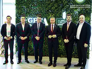 Dr. Wolfgang Hattmannsdorfer, Federal Minister for Economy, Energy & Tourism of Austria, stands alongside Etienne Berchtold, Ambassador of Austria to the United Arab Emirates, and the Co-Founders of GPF Global Abu Dhabi — Daniel Gros, Aleksander Gros, Jakob Zenz, and Paul Nimmerfall — at the inaugural edition of GPF Global Abu Dhabi on November 5th, 2025.