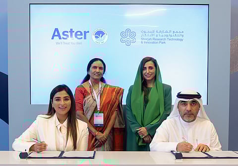 The agreement was signed by Hussain Al Mahmoudi, CEO of SPARK, and Alisha Moopen, Managing Director and Group CEO of Aster DM Healthcare, in the presence of Her Highness Sheikha Bodour Al Qasimi, President and Chairperson of SPARK, and Dr. Malathi Arshanapalai, Chief Medical and Quality Officer at Aster DM Healthcare.