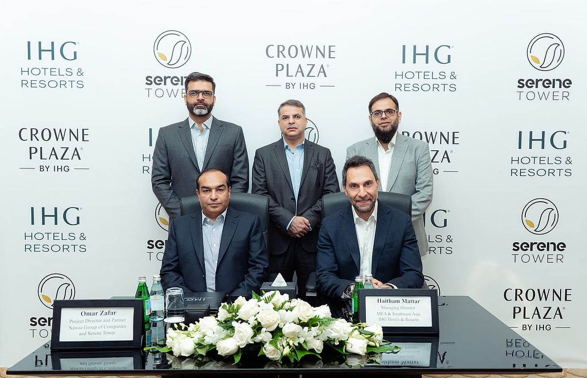 IHG said the property aims to cater to both business and leisure travellers with contemporary design and personalised service. Pictured above Tahir Nawaz, Chairman Nawaz Group of Companies, (owning Serene Tower (PVT) Ltd) and Haitham Mattar, Managing Director, IHG Hotels & Resorts – India, Middle East & Africa.