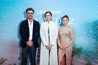 Ranbir Kapoor and Alia Bhatt in Dubai along with Amira Sajwani in Duba on November 12 at Damac Island II property launch