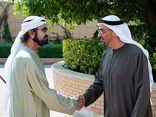 President His Highness Sheikh Mohamed bin Zayed Al Nahyan with His Highness Sheikh Mohammed bin Rashid Al Maktoum, Vice President, Prime Minister, and Ruler of Dubai.