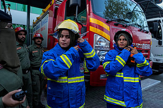 Female firefighter Syeda Masooma Zaidi in Karachi, Pakistan,