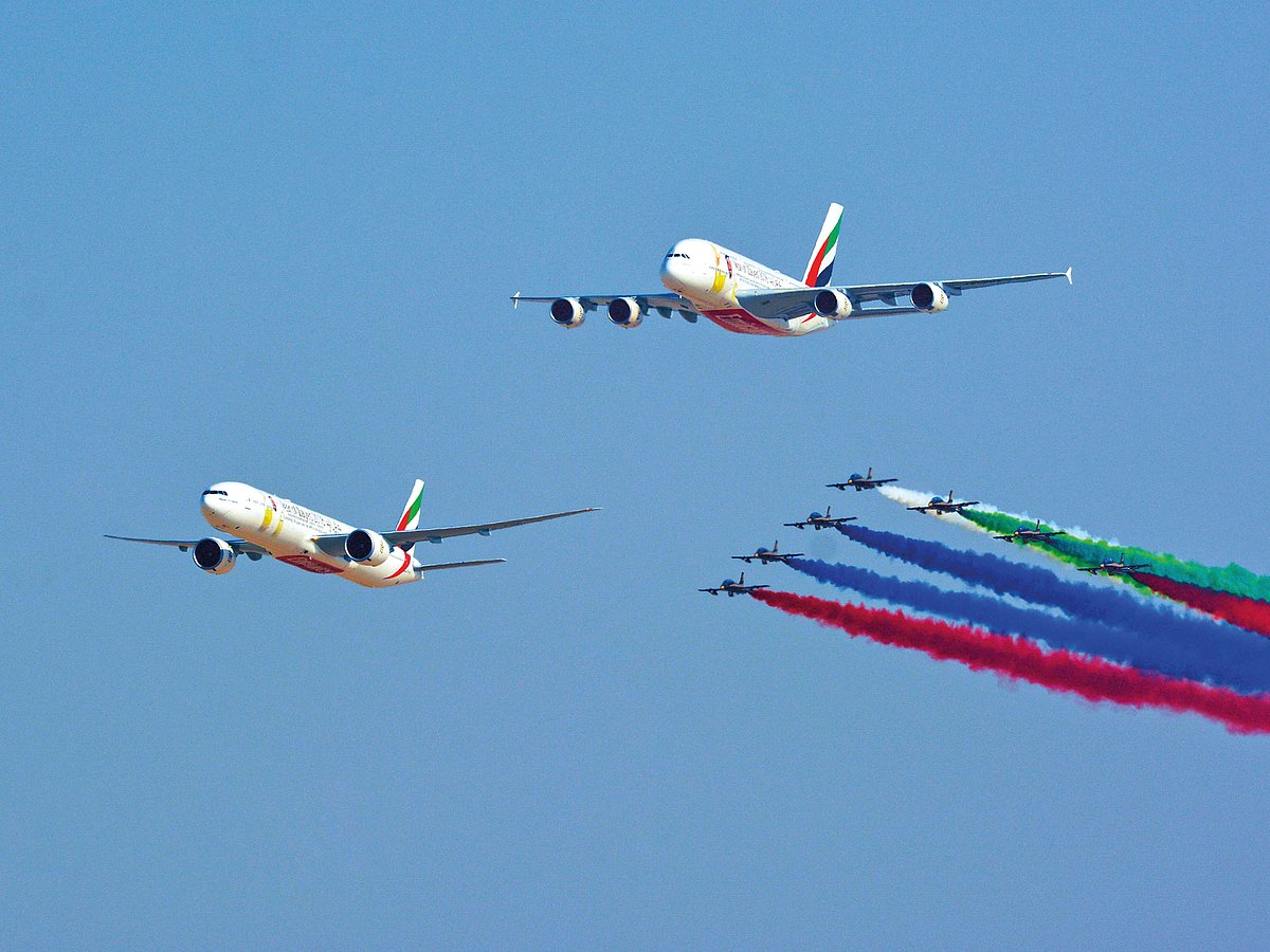 The Dubai Airshow features more than 1,500 exhibitors from 148 countries and over 200 commercial, military, and private aircraft