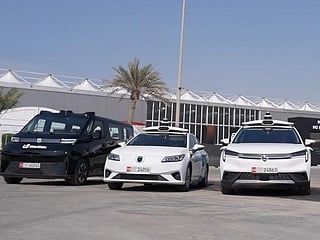 Swanky fleet of WeRide and AutoGo driverless cars in Abu Dhabi.