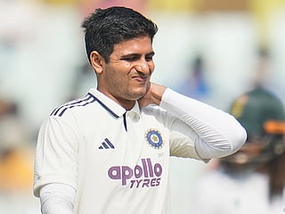 India's captain Shubman Gill reacts as he leaves the field after retired hurt on the second day of the first Test match against South Africa in Kolkata, on Saturday, November 15, 2025. 