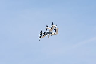 Joby Aviation’s pioneering aerial taxi during a special flight demonstration on the opening day of Dubai Airshow 2025 at Dubai World Central on Monday.  