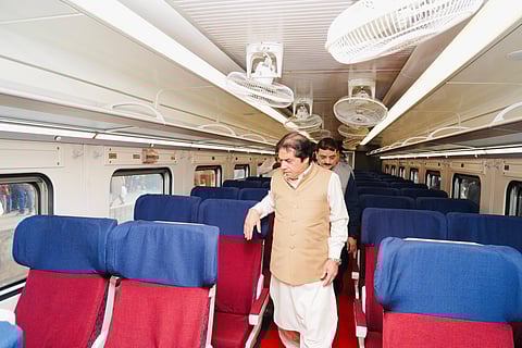 Pakistan Railways Minister Hanif Abbassi inspecting a train ahead of Shalimar Express launching in Karachi.