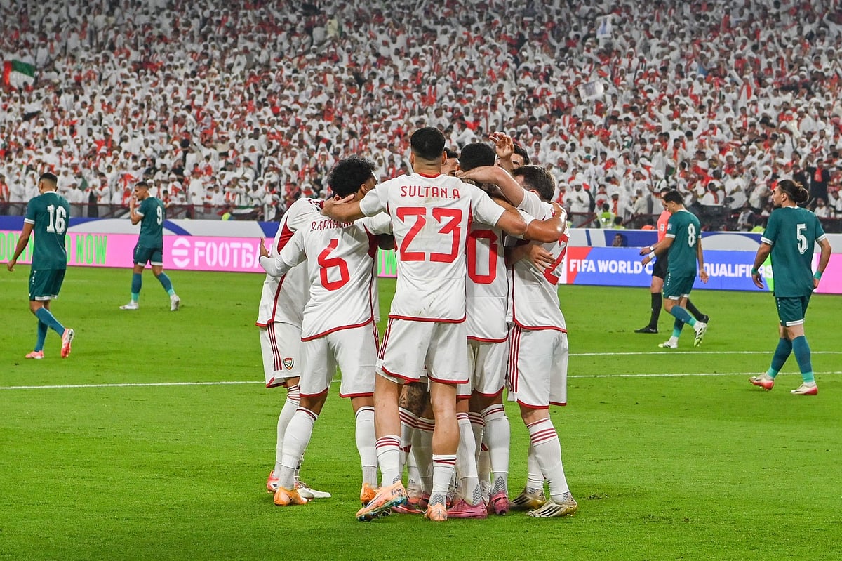 UAE players celebrating goal against Iraq