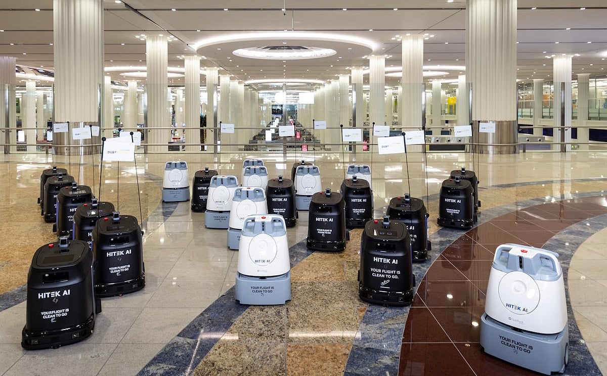 The robots are active throughout Terminal 1, Terminal 2, Concourse D, Dubai Cargo Village, and Al Maktoum International Airport (DWC).