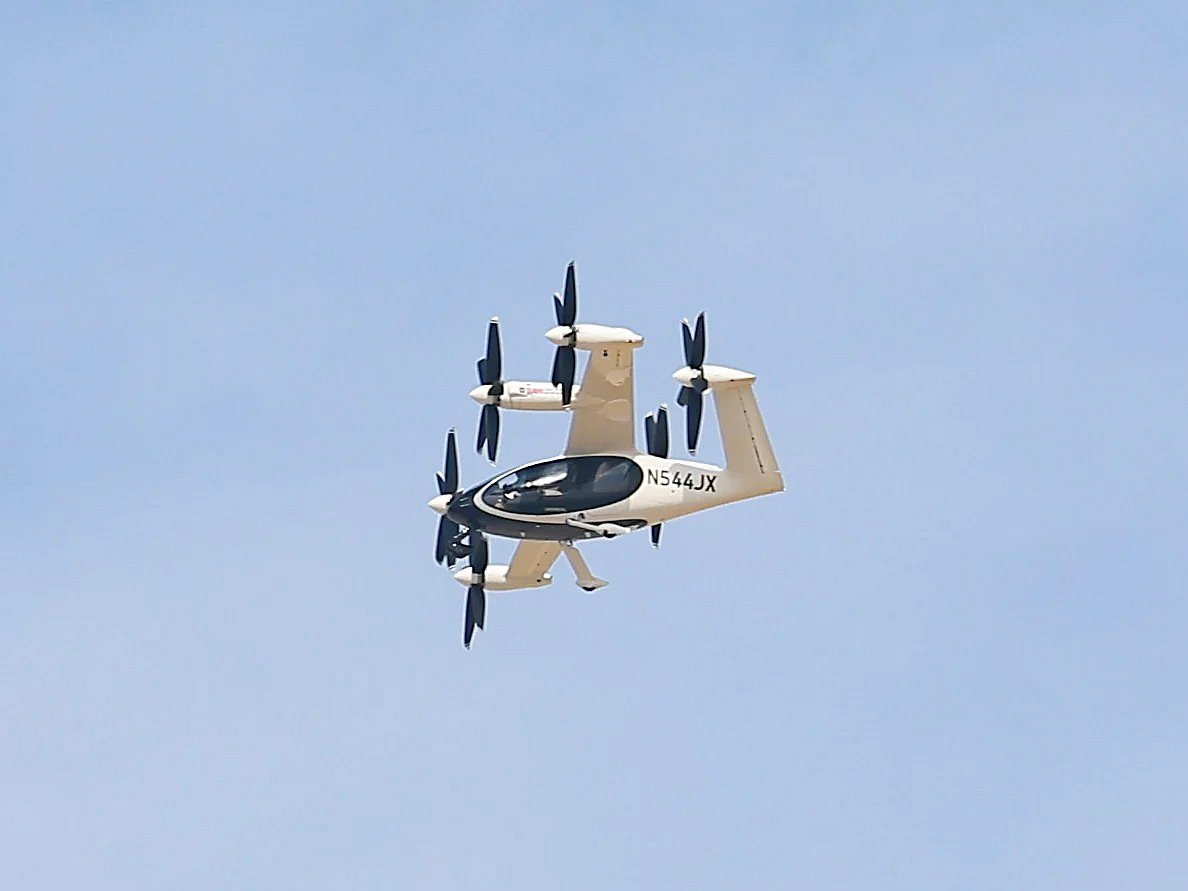 Joby Aviation’s pioneering aerial taxi during a special flight demonstration on the opening day of Dubai Airshow 2025 at Dubai World Central on Monday. Virendra Saklani/Gulf News