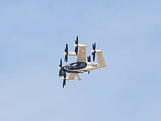 Joby Aviation’s pioneering aerial taxi during a special flight demonstration on the opening day of Dubai Airshow 2025 at Dubai World Central on Monday.  Virendra Saklani/Gulf News