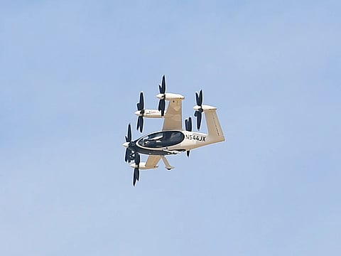 Joby Aviation’s pioneering aerial taxi during a special flight demonstration on the opening day of Dubai Airshow 2025 at Dubai World Central on Monday.  Virendra Saklani/Gulf News