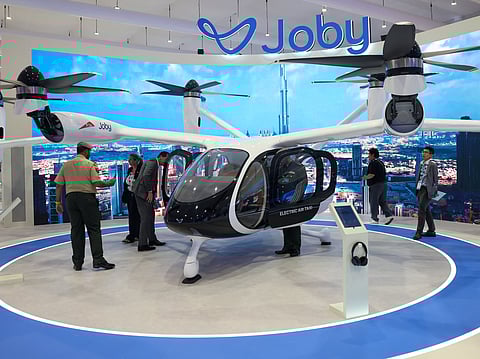 Joby air taxi on display at Dubai Airshow 2025.