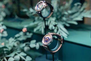 A Lady Arpels Papillon Extraordinaire takes centre stage at the Van Cleef & Arpels pavilion, showcasing the intricate artistry and elegance of Dubai Watch Week 2025.