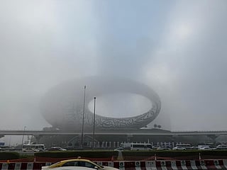 A stunning view of the Museum of the Future on a foggy Dubai morning, as the city wakes up to fading skylines and low visibility — beautifully captured by Riddhi Goswami.