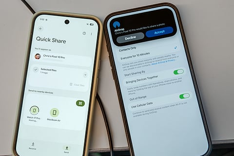File sharing between Google's Pixel 10 Pro and Apple's iPhone 17 Pro Max.