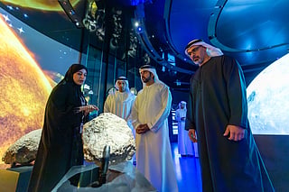 Khaled bin Mohamed bin Zayed and Hamdan bin Mohammed bin Rashid tour Natural History Museum Abu Dhabi, located in the Saadiyat Cultural District.