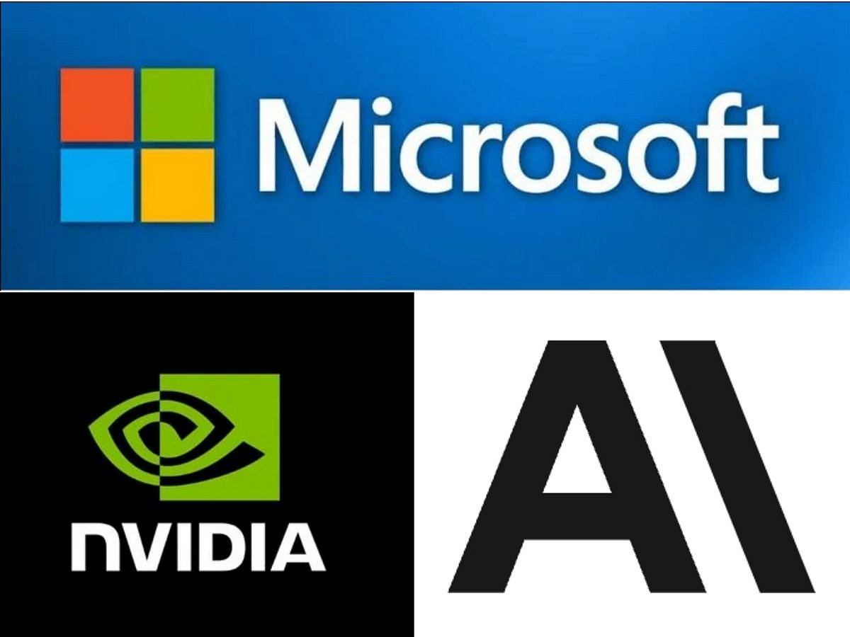 The logos of Microsoft, Nvidia and OpenAI