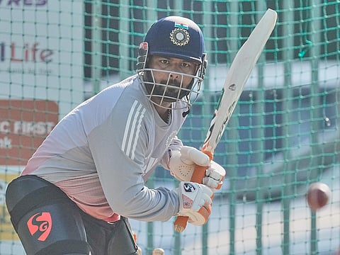 India’s Rishabh Pant bats during a practice session ahead of the second test match against South Africa in Guwahati, India, Thursday, November 20, 2025. 