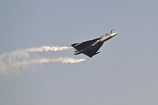 Indian Air Force's HAL Tejas performs at the Dubai Airshow 2025.