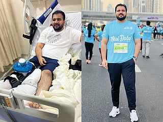 Before and after Nabeel’s remarkable recovery from knee surgery to completing the Dubai Run 5 km.