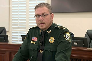 Indian River County Sheriff Eric Flowers speaks during a news conference on Friday, Nov. 21, 2025 in Vero Beach, Florida.