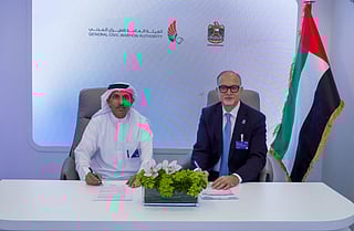 Omar Bin Ghaleb, Deputy Director General of the GCAA and Khurram Siddiqui, Group Co-Head of Coverage – Corporate & Institutional Banking at Emirates NBD, at the signing ceremony