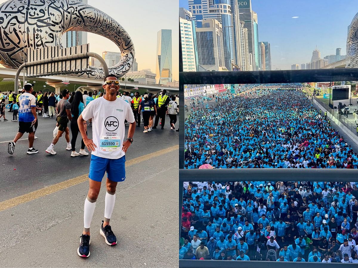 From his home in Al Qusais to DIFC, Nasar Husain completed a 23km solo run at dawn, joining Dubai Run participants in the final stretch.