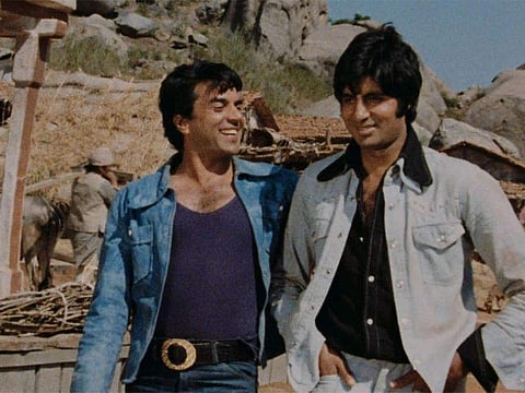 Amitabh Bachchan and Dharmendra in Sholay (1975), one of Indian cinema’s greatest blockbusters