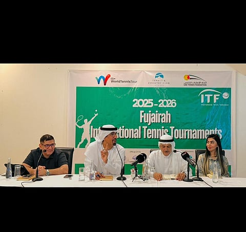 Nasser Yousuf Al Marzouqi,  Abdul Ghafoor Behroozian and Hania Reggi during the press conference.