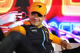 Lando Norris of Great Britain and McLaren looks on in the Drivers Press Conference during previews ahead of the F1 Grand Prix of Las Vegas at Las Vegas Strip Circuit on November 15, 2023 in Las Vegas, Nevada.