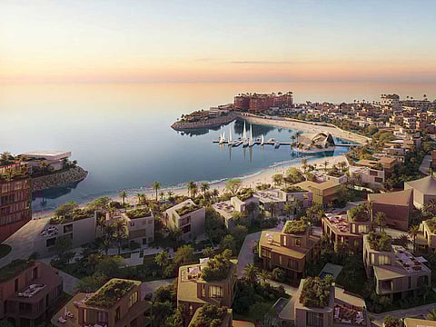 The masterplan incorporates coral-inspired architecture and pedestrian-friendly pathways, elevating Al Mairid.