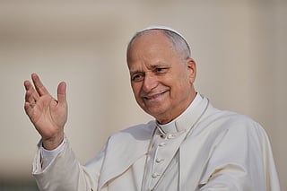 Pope Leo XIV arrives for an audience on the occasion of the Jubilee of the Choirs in St. Peter's Square, at the Vatican, Saturday, Nov. 22, 2025. (AP Photo/Alessandra Tarantino)