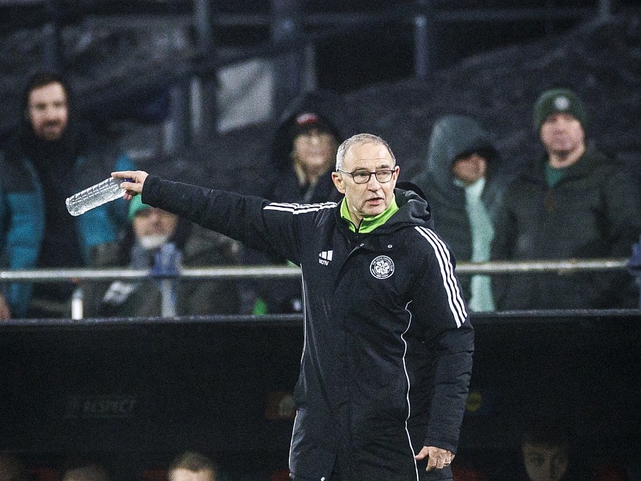 Celtic FC Manager Martin O'Neill gestures during the UEFA Europa League football match Feyenoord Rotterdam and Celtic Glasgow at the Feyenoord Stadium 'De Kuip' in Rotterdam on Novemberr 27, 2025.