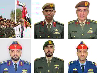 Clockwise from top centre: Colonel Staff Mohammed Al Mansouri., ⁠Colonel Mohammed Al Qaidi. Major Staff Badr Al Hafeeti, Lieutenant Colonel Omar Al Nuaimi and Colonel Hamad Al Sharyani.