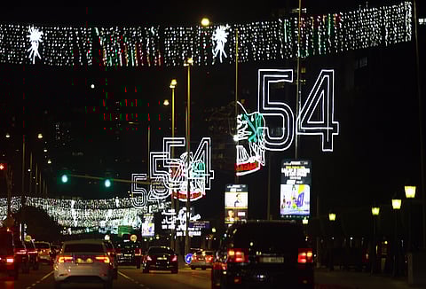 Abu Dhabi’s streets are adorned with decorations, including the UAE flags and banners. The Eid Al Etihad team has unveiled this year’s nationwide celebrations under the theme “United”, inviting residents across all seven emirates to join community events and cultural activities.