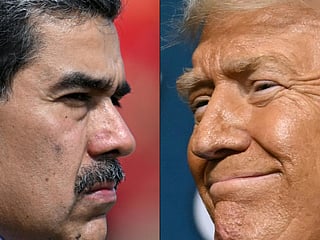 This combination of pictures created on August 08, 2025 shows Venezuela's President Nicolas Maduro (L) in Caracas on January 10, 2025, and US President Donald Trump (R) in Pittsburgh, Pennsylvania on July 15, 2025.